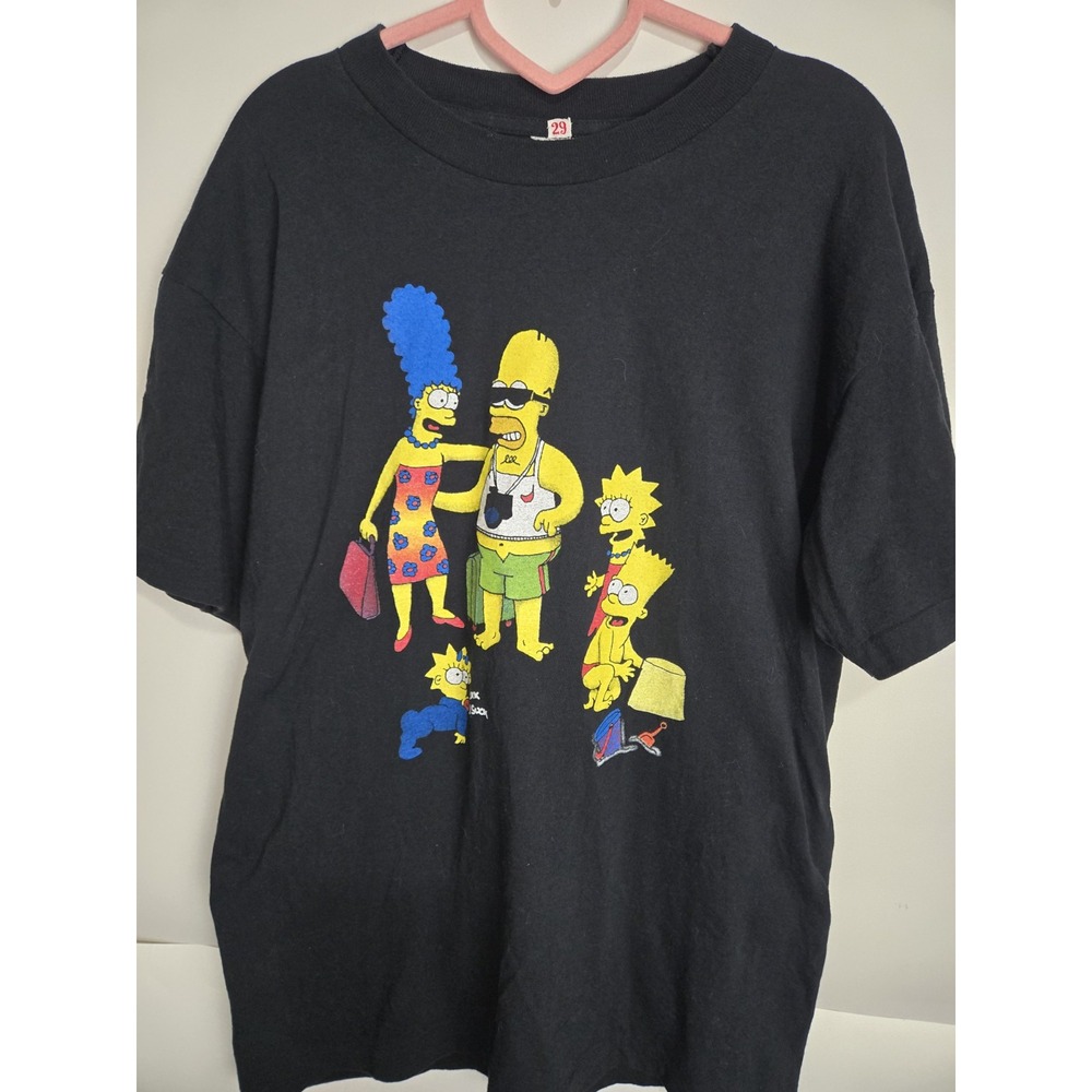Vintage 90s Simpsons Beach Scene Single Stitch Screen Stars Medium Black Homer